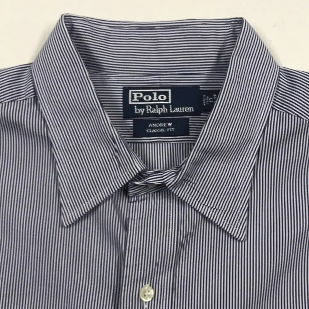 RALPH LAUREN POLO Mens 17 Blue Stripe Dress Shirt